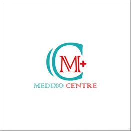 Logo des Medixo Centre mit roten und türkisfarbenen Buchstaben auf weißem Hintergrund.