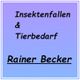 Text auf blauem Hintergrund: "Insektenfallen & Tierbedarf Rainer Becker".