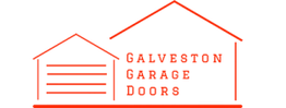 Red outline of two houses with "Galveston Garage Doors" text.