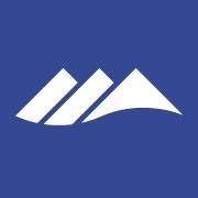 Blaues Logo mit weißen, stilisierten Bergformen auf blauem Hintergrund.