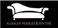 Silueta de sofá blanco sobre fondo negro con texto: "Alquiler Muebles Eventos".
