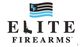 Logo of Elite Firearms with a pistol forming the 'L' and stylized flag above.