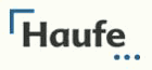 Logo mit dem Wort "Haufe" und einem blauen Rahmen links oben sowie drei blauen Punkten rechts.