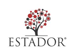 Baum-Logo mit roten und schwarzen Kreisen, darunter der Text "ESTADOR".