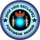 Logo circular con texto: "Jose Luis Esclapez Footwear Design", estrellas decorativas y corona.