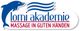Logo der Lomi Akademie mit Delfin und Text "Massage in guten Händen".