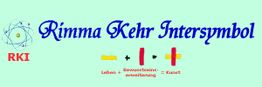 Logo mit Schriftzug "Rimma Kehr Intersymbol", Gleichung und Diagramm in blau und rot auf mintgrünem Hintergrund.