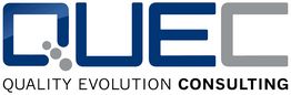 Logo con scritta "QUEC" in blu e grigio e testo "Quality Evolution Consulting" sotto.