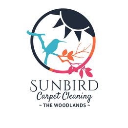Logo for Sunbird Carpet Cleaning, The Woodlands, with a bird and sun design.