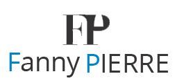 Logo avec initiales "FP" et texte "Fanny Pierre", lettres "F" et "P" en bleu.