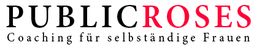 Schriftzug: "PUBLICROSES", darunter "Coaching für selbstständige Frauen".