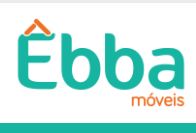 Logo da "Êbba Móveis" com um acento em formato de telhado na letra Ê.