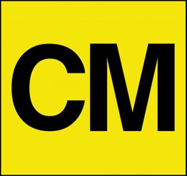 Gelbes Quadrat mit schwarzen Buchstaben "CM" in der Mitte.