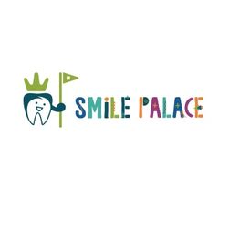 Logo of Smile Palace with a crowned tooth holding a flag.