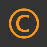 Orange Copyright-Symbol auf dunkelgrauem Hintergrund.