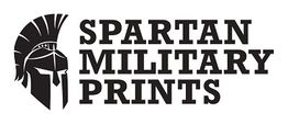 Silhouette of a Spartan helmet next to the text "Spartan Military Prints" in bold font.