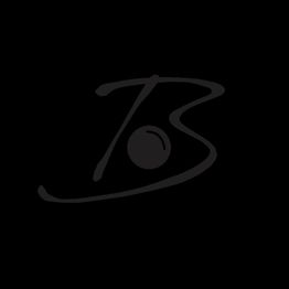 Logotipo estilizado com a letra "B" e um círculo no centro, em fundo preto.