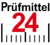 Logo mit der Aufschrift "Prüfmittel 24" in Schwarz und Rot, darunter eine stilisierte Skala.