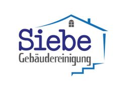 Logo von Siebe Gebäudereinigung mit Hausumriss und blauen Treppenstufen.