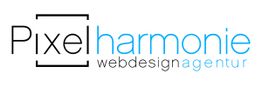 Logo von "Pixelharmonie webdesignagentur" in Schwarz und Blau.