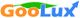Logo „GooLux“ mit einem grünen Blatt und einem blauen Pfeil nach oben als Akzent.