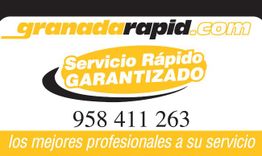 Letrero de granadarapid.com con el texto "Servicio Rápido Garantizado" y un número de teléfono.