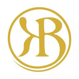 Goldfarbenes Monogramm "KR" in einem Kreis auf weißem Hintergrund.