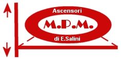 Logo rosso con scritta "Ascensori M.P.M. di E. Salini" e frecce su e giù a sinistra.