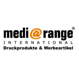 Mediarange-Logo mit Text: "Druckprodukte & Werbeartikel".