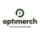 Logo mit Text "optimerch Digitales Marketing", schwarzer Kreis mit grünem Punkt.