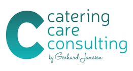 Logo: Großes C, daneben Text "catering care consulting by Gerhard Janssen" in Türkis.