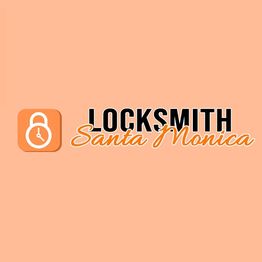 "Locksmith Santa Monica logo with a lock icon on a peach background."