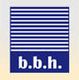 Blaues Logo mit weißen Streifen und den Buchstaben "b.b.h." auf blauem Hintergrund.