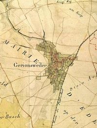 Historische Karte von Gerionsweiler mit umliegenden Gebieten und Wegen.