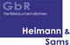 Blaues Logo mit Aufschrift: "GbR Vertriebsunternehmen Heimann & Sams".