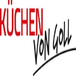 Logo mit roter Aufschrift "Küchen" und schwarzem Schriftzug "Von Goll" darunter, dynamisch gestaltet.