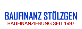 Logo mit Text: "BAUFINANZ STÖLZGEN" in Blau, "BAUFINANZIERUNG SEIT 1997" in Rot.
