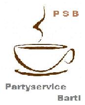 Eine stilisierte Kaffeetasse mit Dampf, darüber "PSB", darunter "Partyservice Bartl".