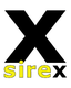 Schwarzes "X" mit gelbem Text "sirex" darunter, ebenfalls ein kleines schwarzes "x".