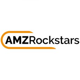 Logo mit Schriftzug "AMZRockstars" in Schwarz und einem orangefarbenen gebogenen Pfeil links.