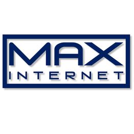 Logo mit blauem Text "Max Internet" auf weißem Hintergrund.