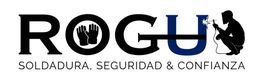 Logo de ROGU con ícono de guantes y soldador. Texto: "Soldadura, Seguridad & Confianza".