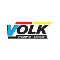 Logo mit dem Wort "VOLK" und dem Schriftzug "Heizung - Sanitär" in Blau, Rot, Gelb und Schwarz.