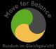 Logo mit Kreiselementen und Text "Move for Balance, Rundum im Gleichgewicht".