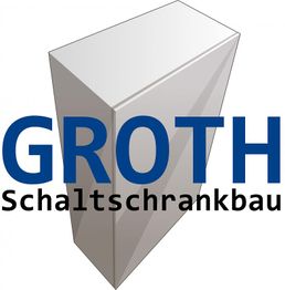 Logo mit einem 3D-Schaltschranksymbol und dem Text "Groth Schaltschrankbau".