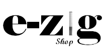 Logo mit Text "e-zig Shop", der Buchstabe "i" sieht aus wie eine E-Zigarette.