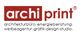 Logo mit Schriftzug "archi print" und den Begriffen Architektur, Energie, Werbung, Grafikdesign.