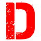 Eine große, rote, abgenutzte Buchstaben "D" auf weißem Hintergrund.