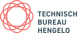 Logo van Technisch Bureau Hengelo met rood geometrisch ontwerp links van de tekst.