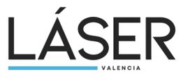 Texto "LÁSER VALENCIA" con una línea azul debajo.